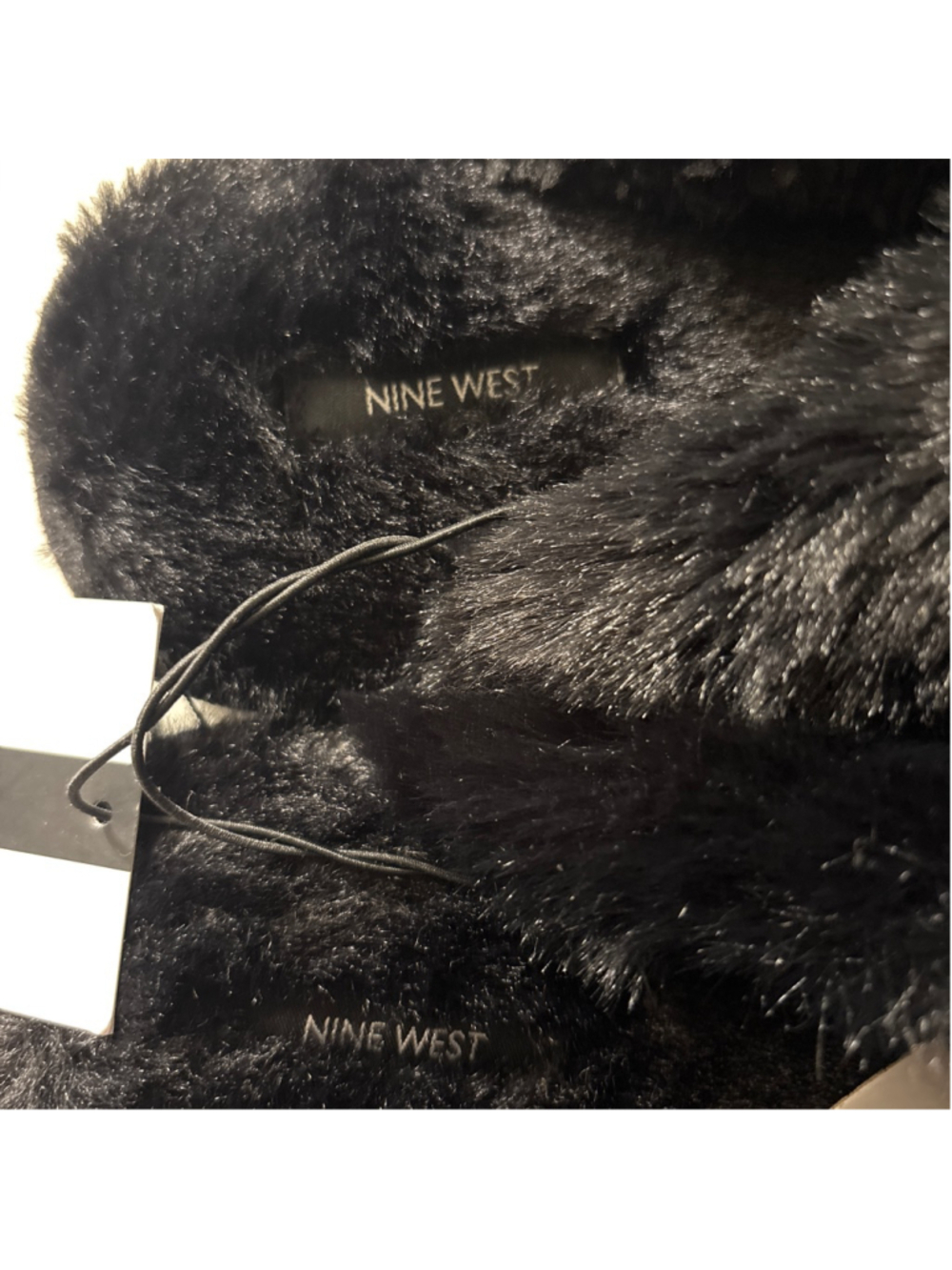 NEW Nine West Black Fluffy Fur Slippers Size 9-10 - Picture 2 of 5